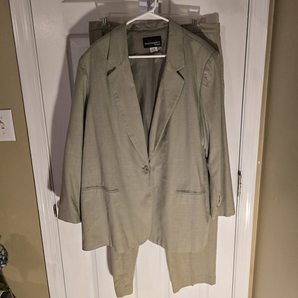 Requirements Woman Sage Green Pant Suit Set Blazer Pleated Trousers Size 20W
